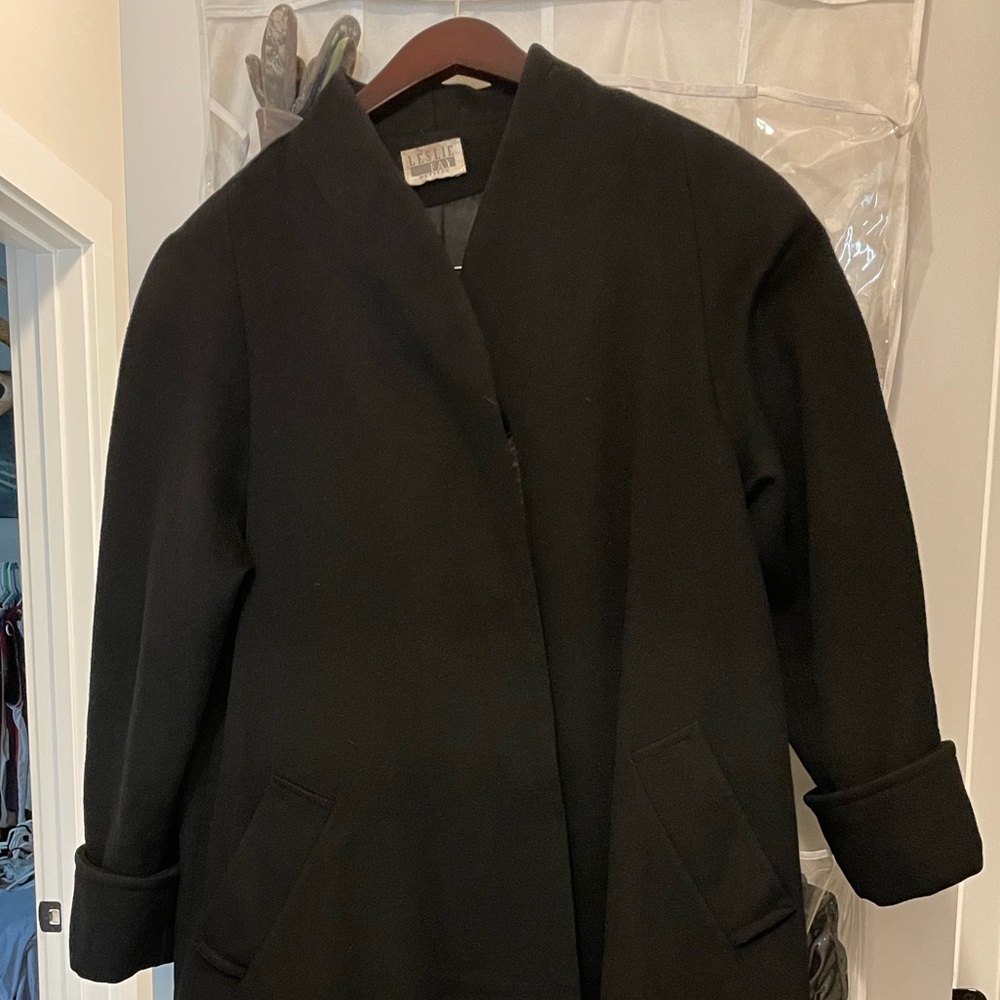 Leslie Faye Petites Black Wool Overcoat